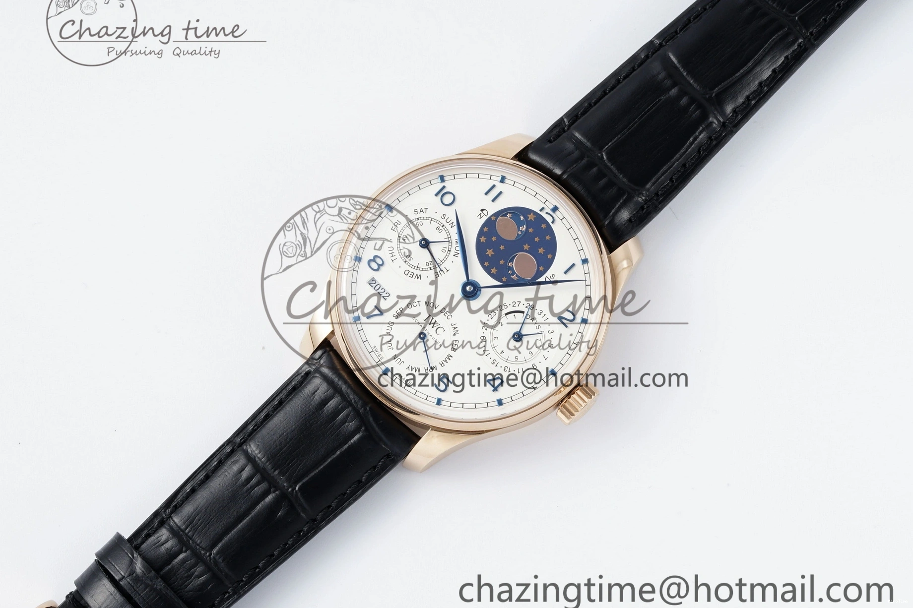 MIROTIME 1222 Portugieser Perpetual Calendar RG 5033 APSF 1:1 Best Edition White Dial on Black Leather Strap A52610 Clone TechFriendly 7043